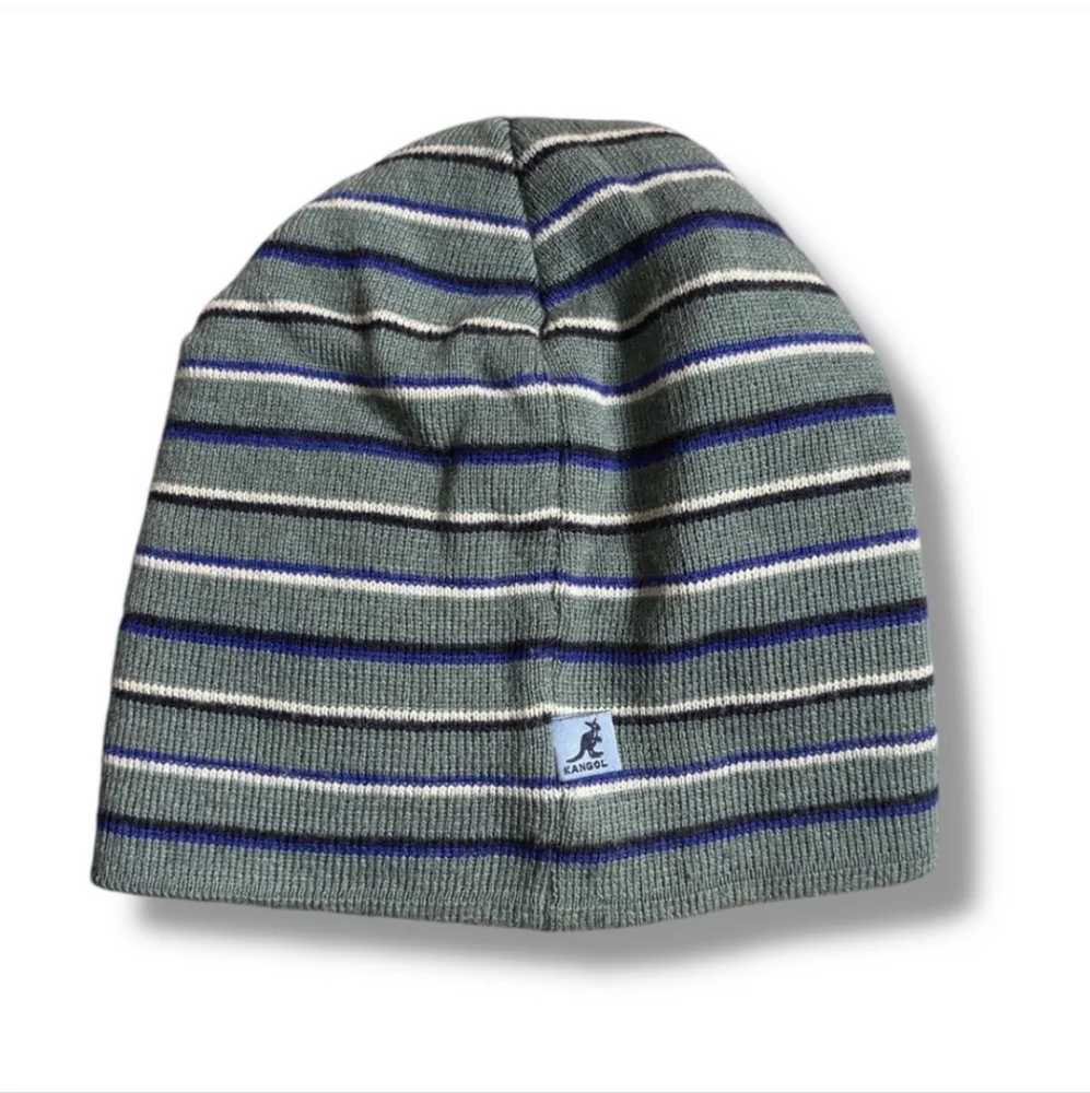 KANGOL Blue Mini-Striped Logo Knit Pull-On Beanie VINTAGE